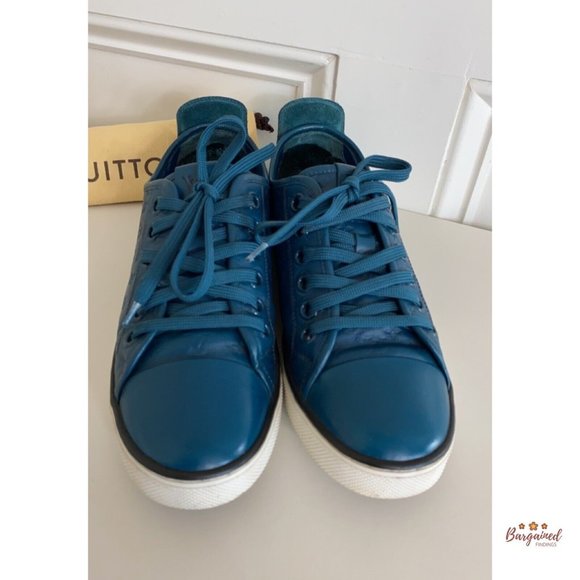 Auth Louis Vuitton Green Monogram Embossed Leather Nubuck Low Top Sneakers 36/6 - Picture 10 of 15